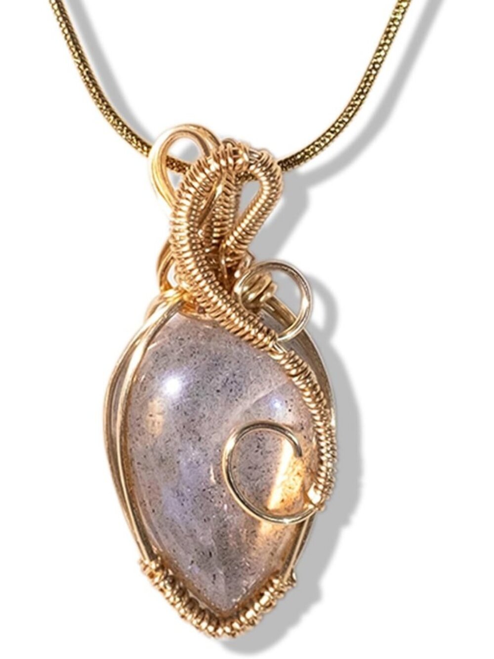 Dainty Labradorite Crystal Pendant Necklace - Copper Wire Wrapped Boho Jewelry